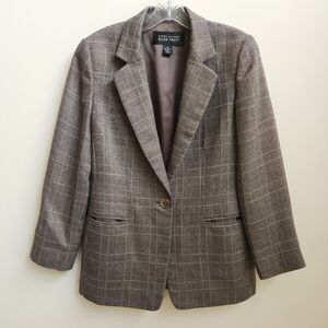 Linda Allard Ellen Tracy Blazer Women’s 4 Brown Plaid Wool Cashmere Silk Career